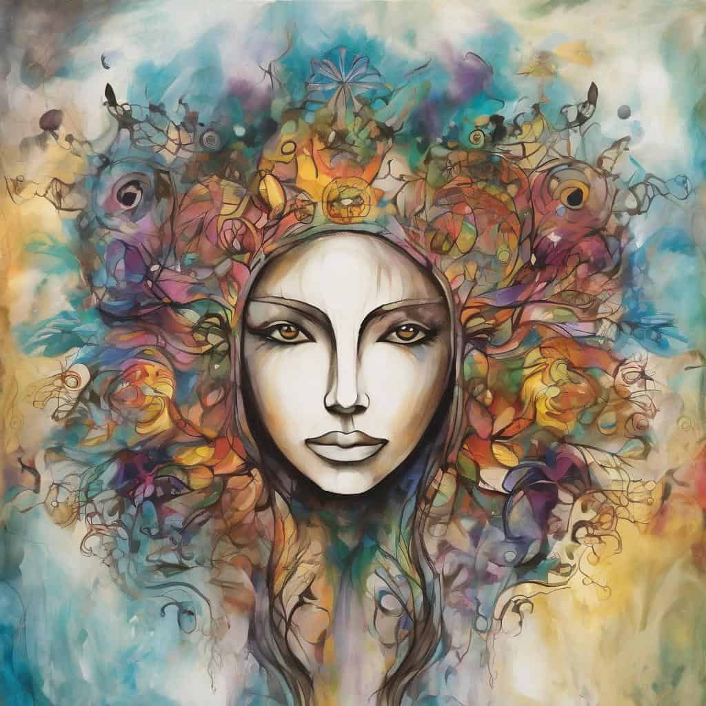 Ομορφη ζωγραφιά με γυναίκα και πολύχρωμες φλόγες που εκπέμπουν ευτυχία και εσωτερική χαρά, βασικό θέμα για την ευτυχία από εσένα.